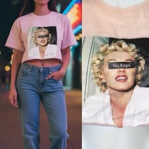 F21 Cropped No Angel Marylin Monroe Tee Raw Hem